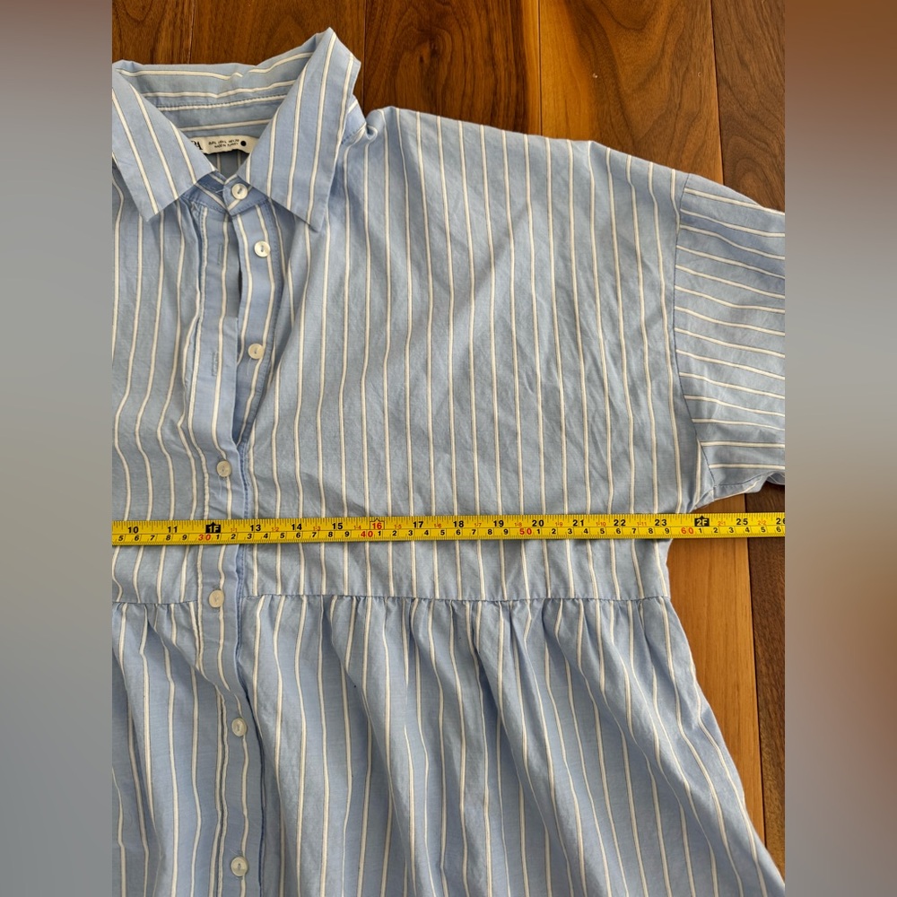 Zara blue pinstripe shirt dress tunic size Large - Picture 12 of 16